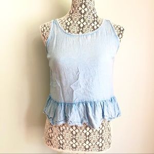Style Envy Chambray Button Back Ruffle Top